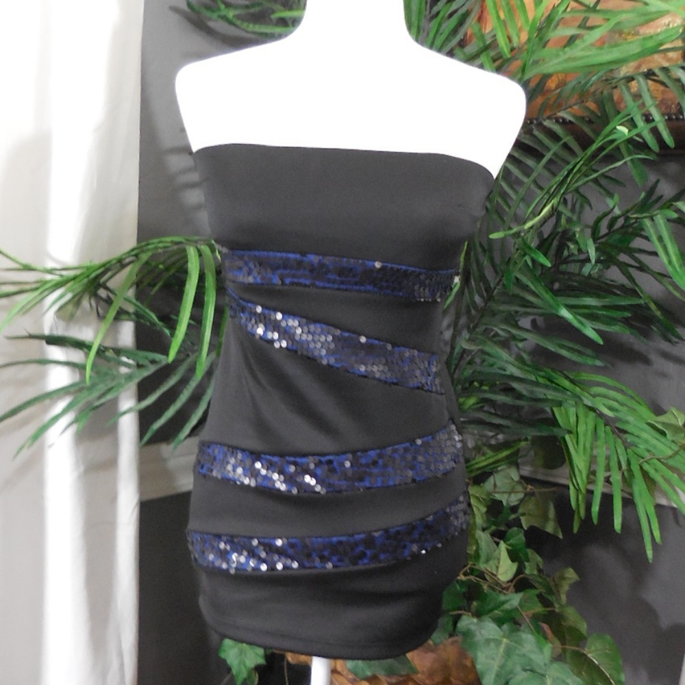 Black w/blue sequin dress